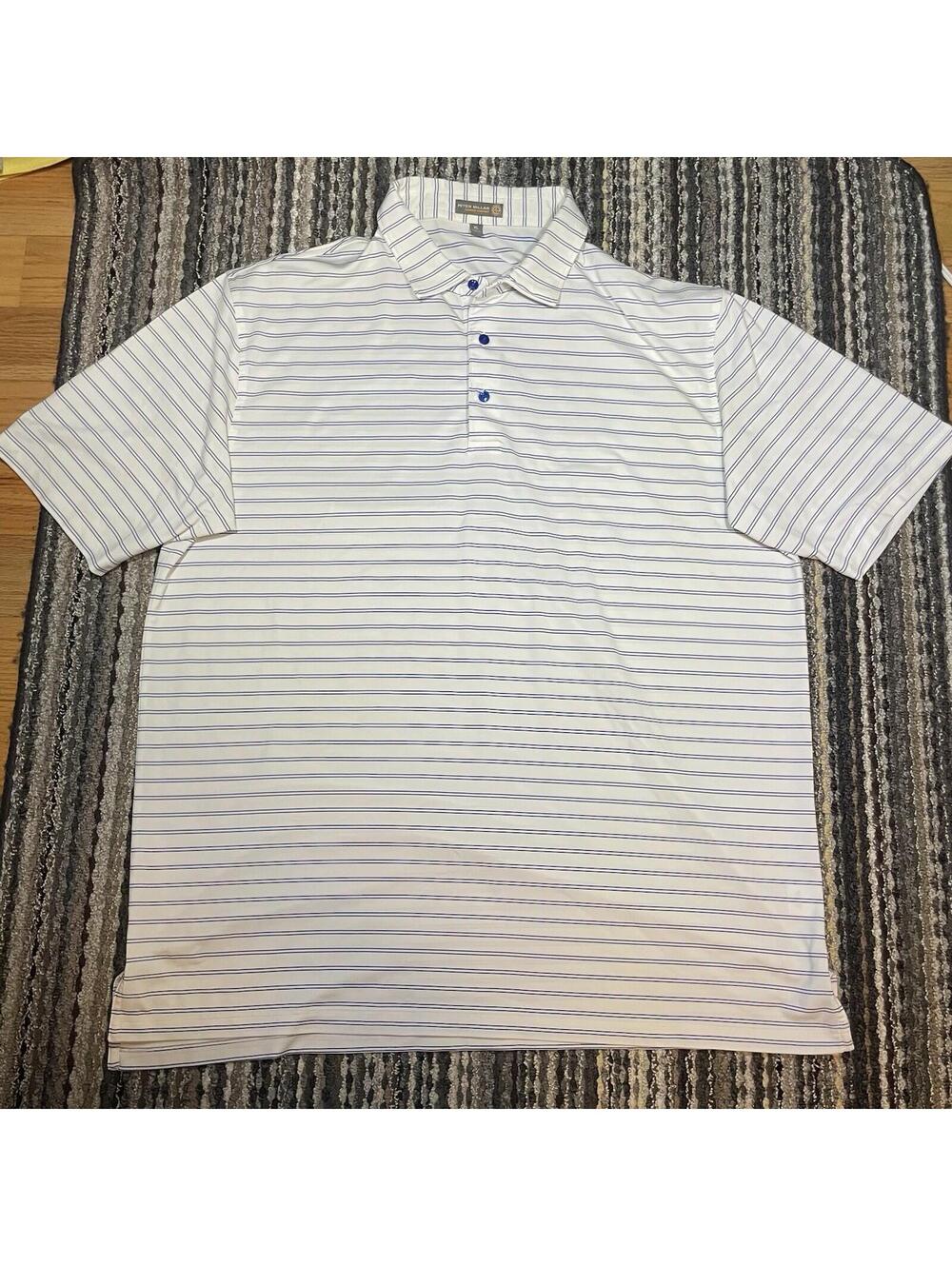 Peter Millar Summer Comfort Polo Shirt Men's XL White Navy Golf Performance